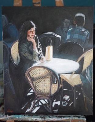 lucien-peintre-femme-a-table-cafe