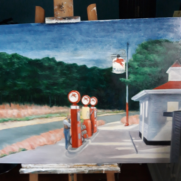 lucien-peintre-reproduction-hopper-gas-essence peinture à l'huile