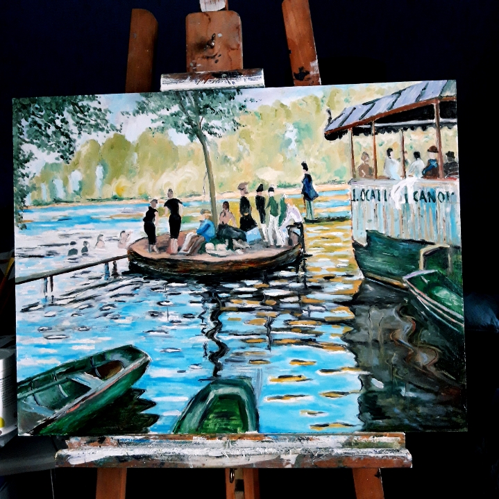 lucien-peintre-reproduction-renoir-bain-a-la-grenouillere-peinture-à-l'huile